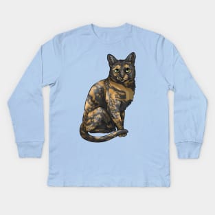 Cute Tortoiseshell Cat Kids Long Sleeve T-Shirt